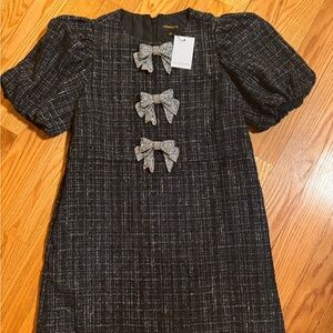 Sugarlips Black Tweed Dress with Bow Accents